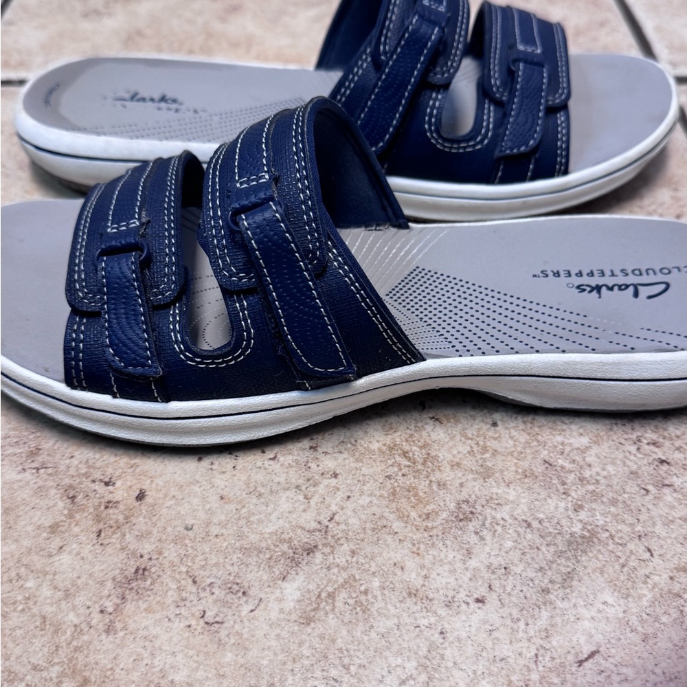 Clarks Cloudsteppers Navy Double-Strap Slide Sand… - image 8